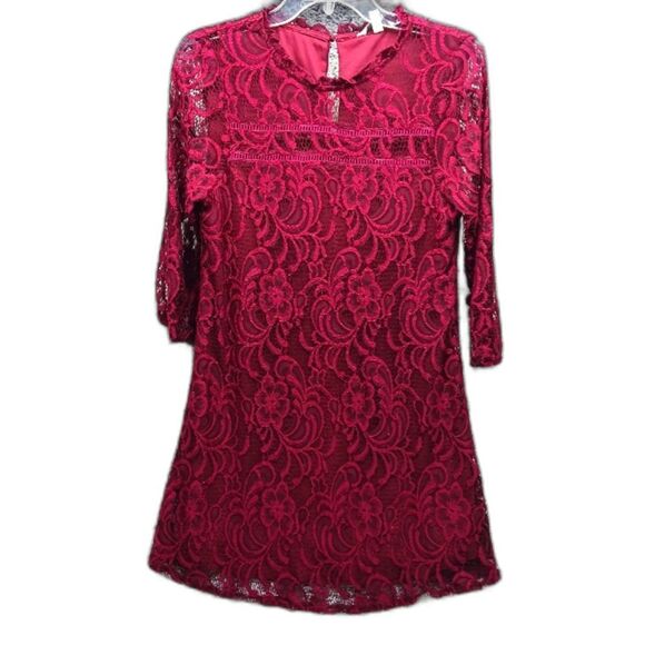 Speechless Women's size Medium Lined Lace Midi Dress 3/4 Sleeve Burgandy Color - Picture 1 of 9